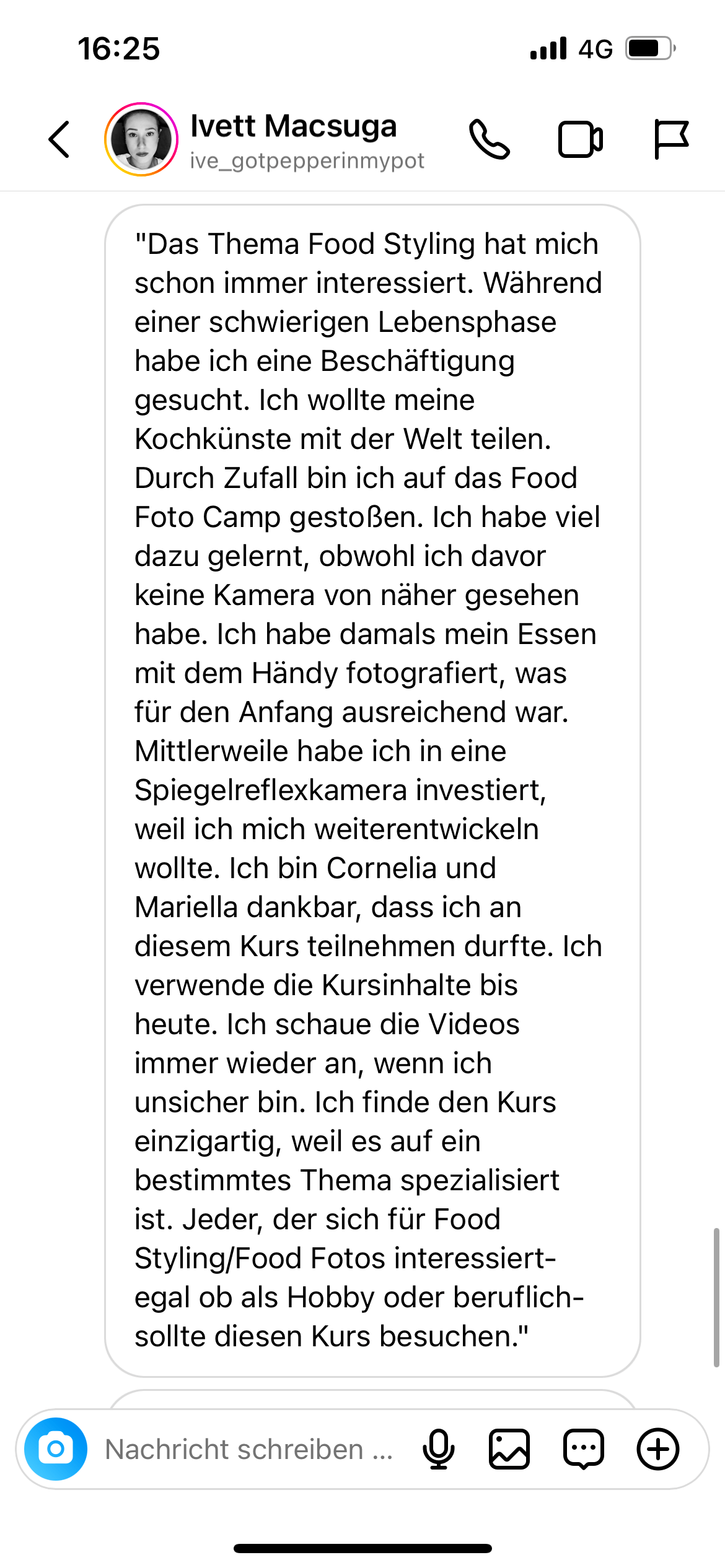 Testimonial Ivett zu Food Foto CAMP