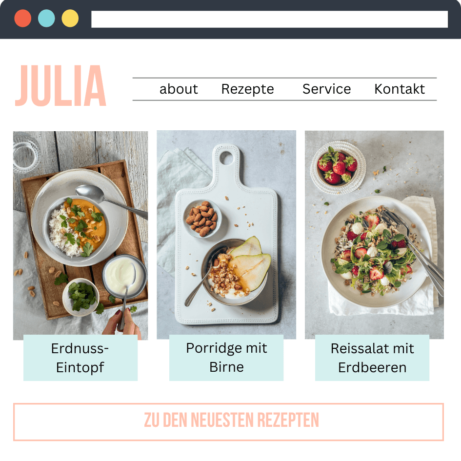 Julias Website mit wunderschönen Food Fotos