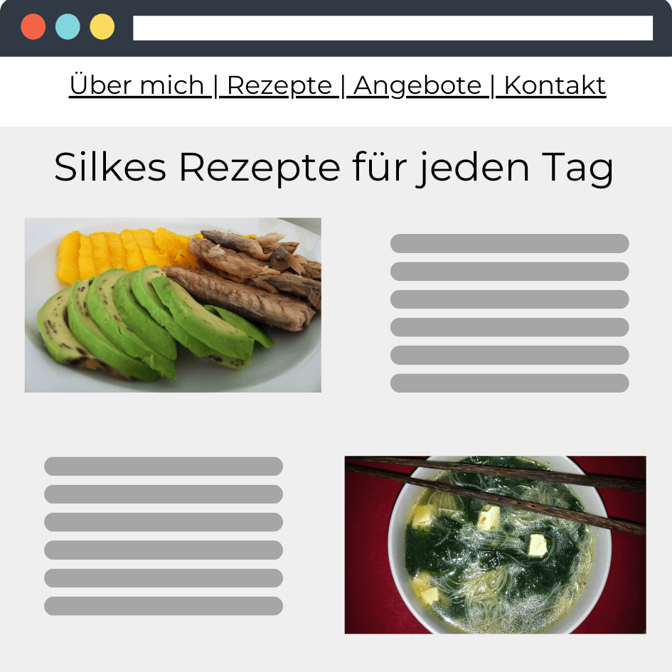 Silkes Website mit unansehnlichen Food Fotos