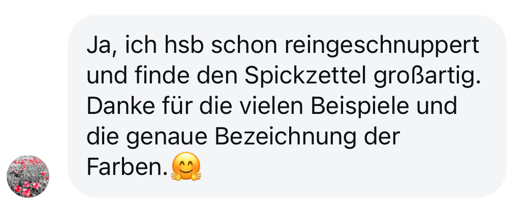 Ich finde den Spickzettel großartig.